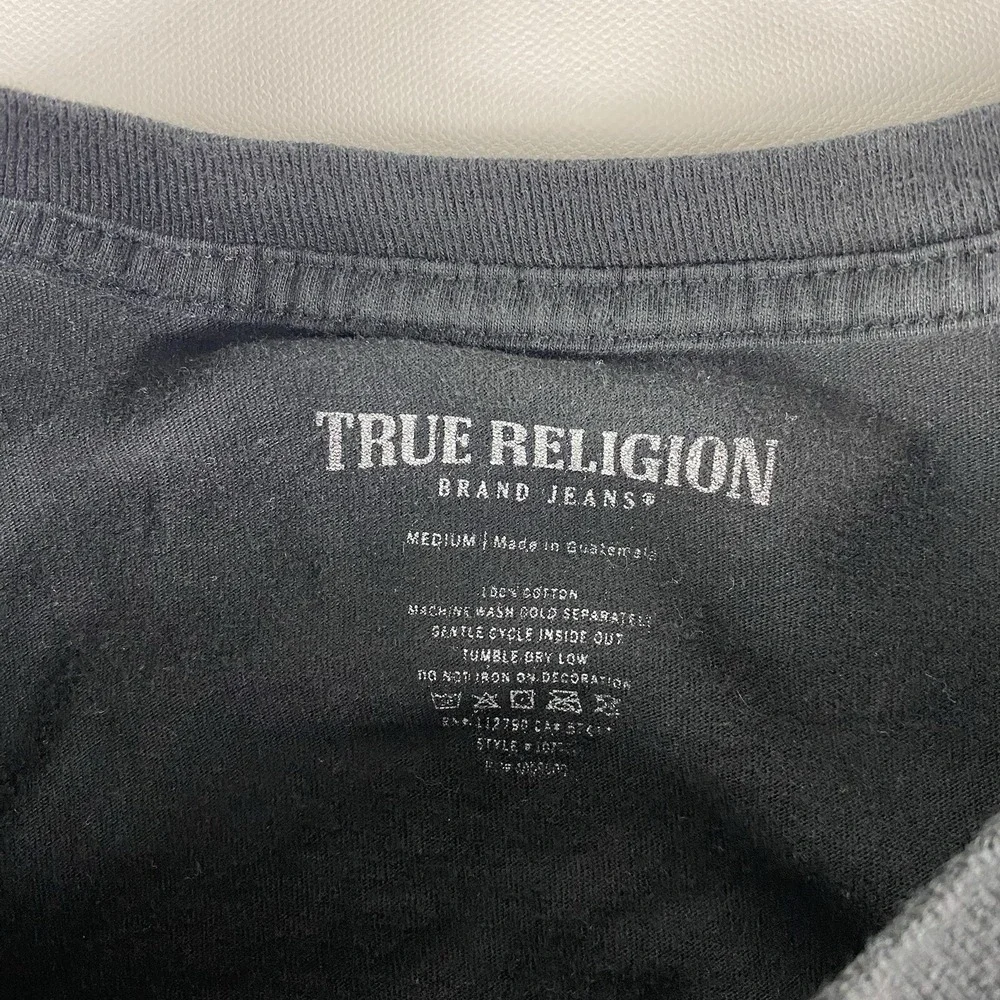 True Religion T-Shirt Mens Medium Black Short Sleeve Have A Nice Day Logo TEAR